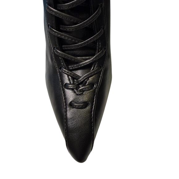 Schutz Black Nappa Leather Lace-Up Stiletto Ankle Boots | Size 5B Pointed Toe - Picture 4 of 12